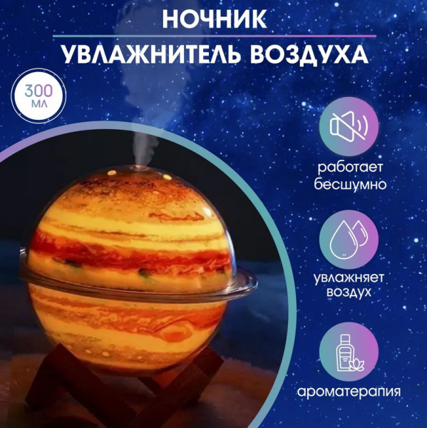 Увлажнитель (аромадиффузор) воздуха USB Galaxy Humidifier SX-E335 с функцией ночника 330 ml на подставке / Светодиодная лампа ночник / 6 цветов подсветки